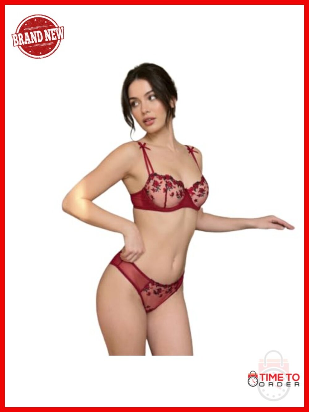 Embroidered Floral Mesh Bra Set Underwire Sheer Lingerie